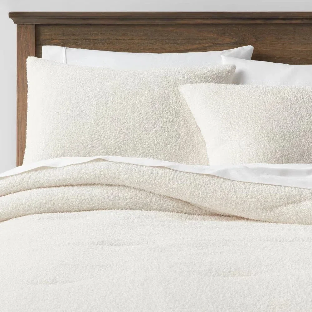 Full/Queen Cozy Chenille Comforter & Sham Set Cream - Threshold™: