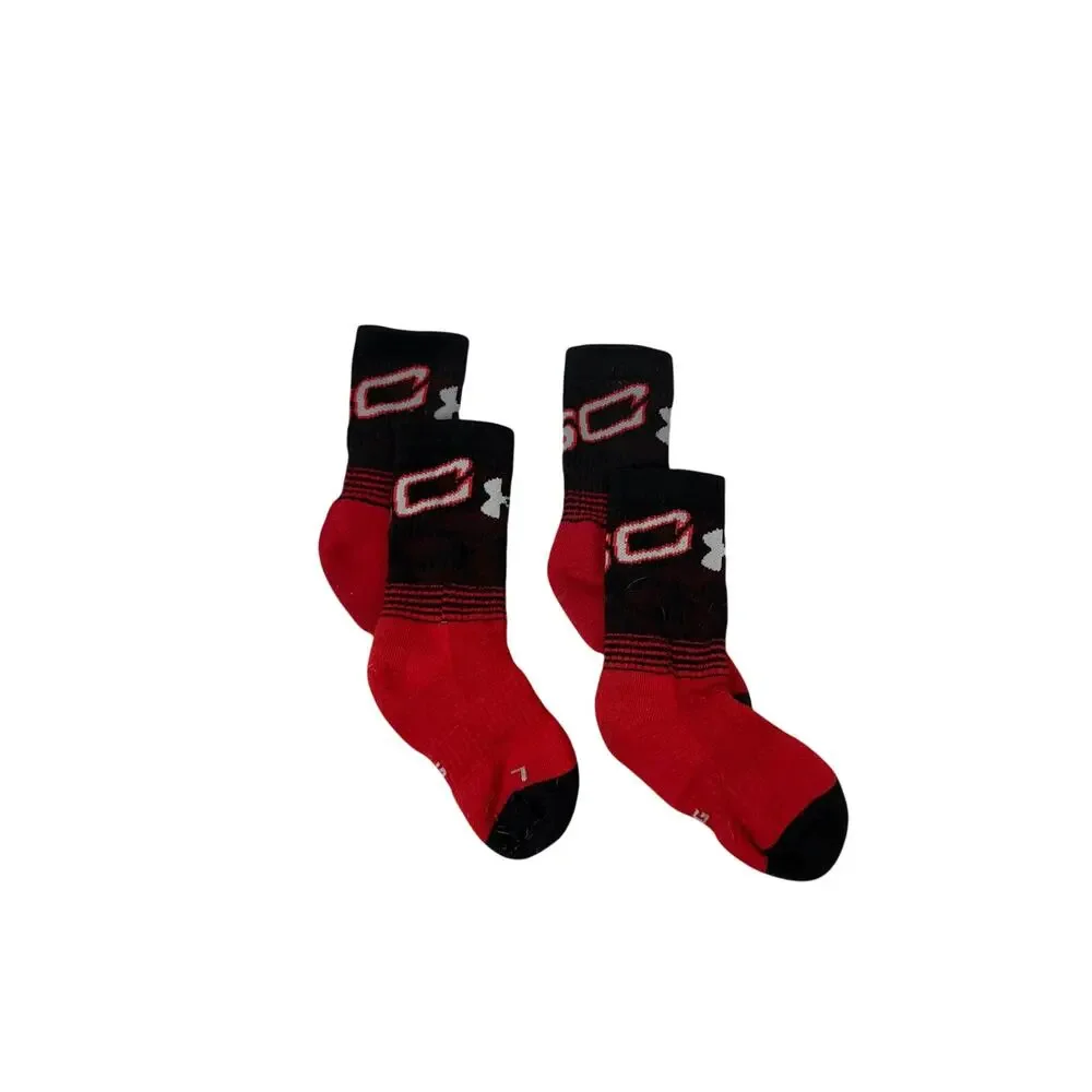 Under Armour Phenom Curry SC Red Black Crew Socks Size Youth 4-7 (2 Pair)