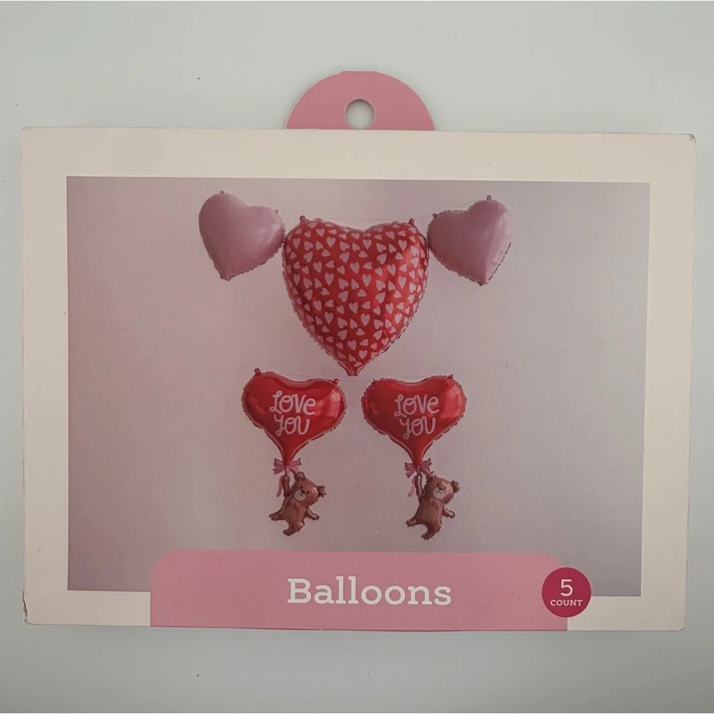 5 Piece Heart Teddy Bear “Love You” Foil Balloon Set