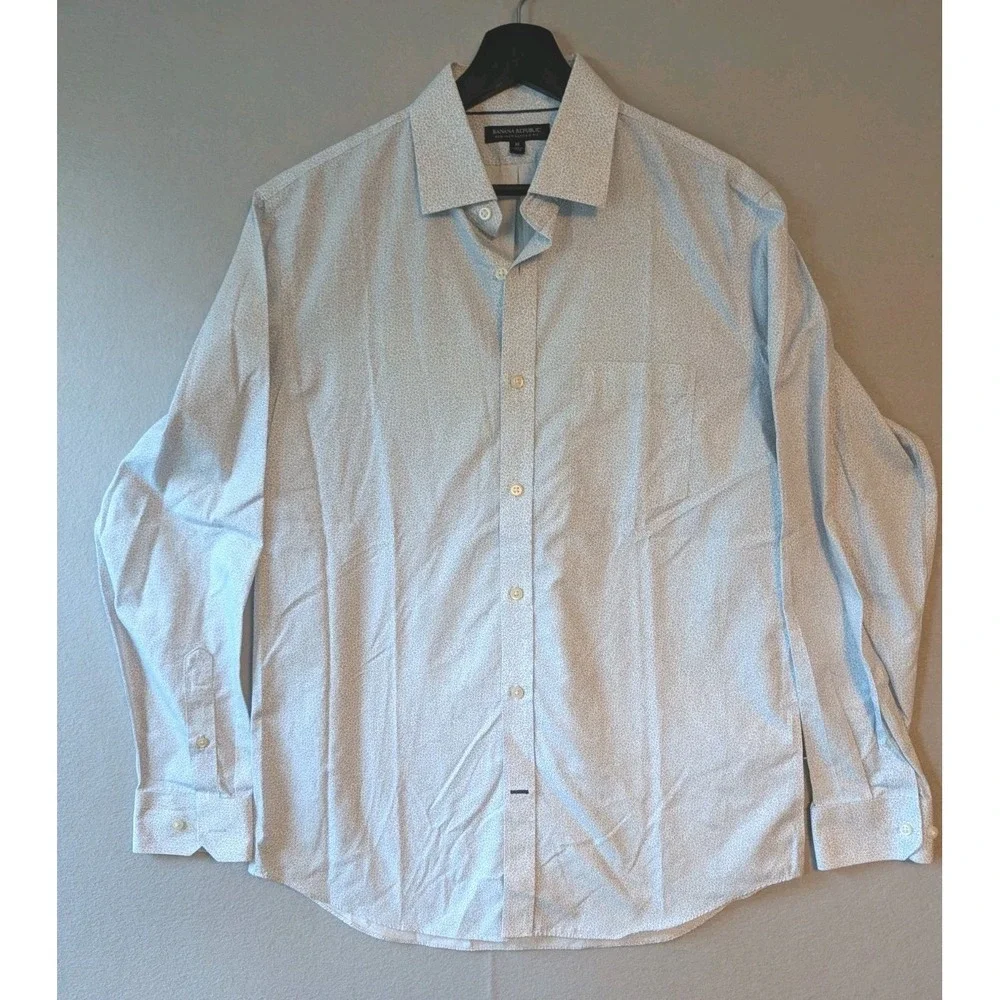 Banana Republic BR  Shirt Classic Fit White Blue Pattern Casual Men's Non‎ Iron