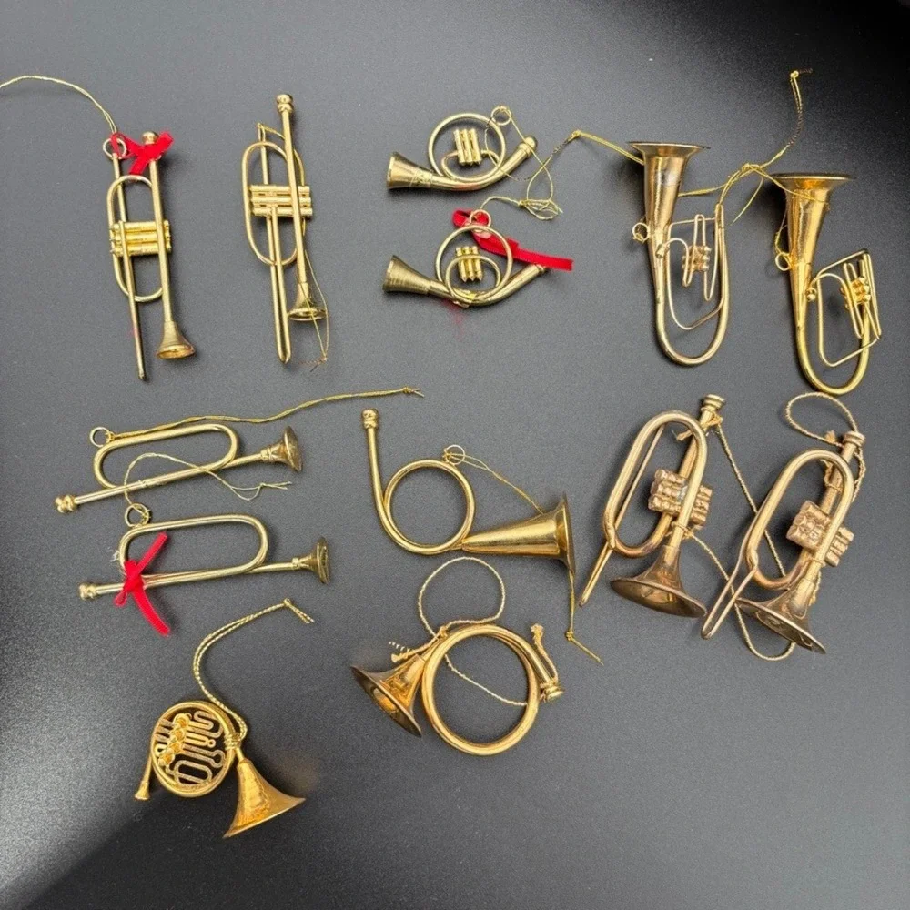 12pc Vintage Gold Brass Miniature Musical Instrument‎ Christmas Ornaments Lot