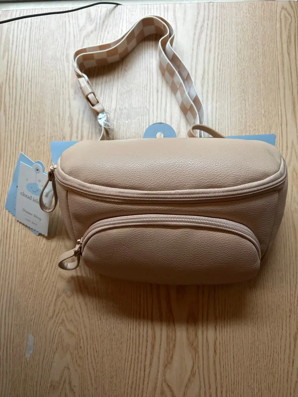 New Cloud Island Diaper Sling fanny pack Pearl/Tan Leather Look 10.5