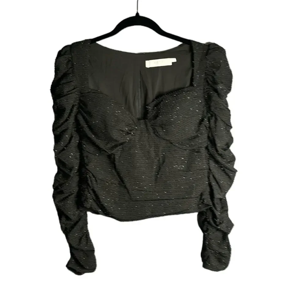 ASTR the Label Black Sparkly Top Ruching Detail Sweetheart Neck Medium