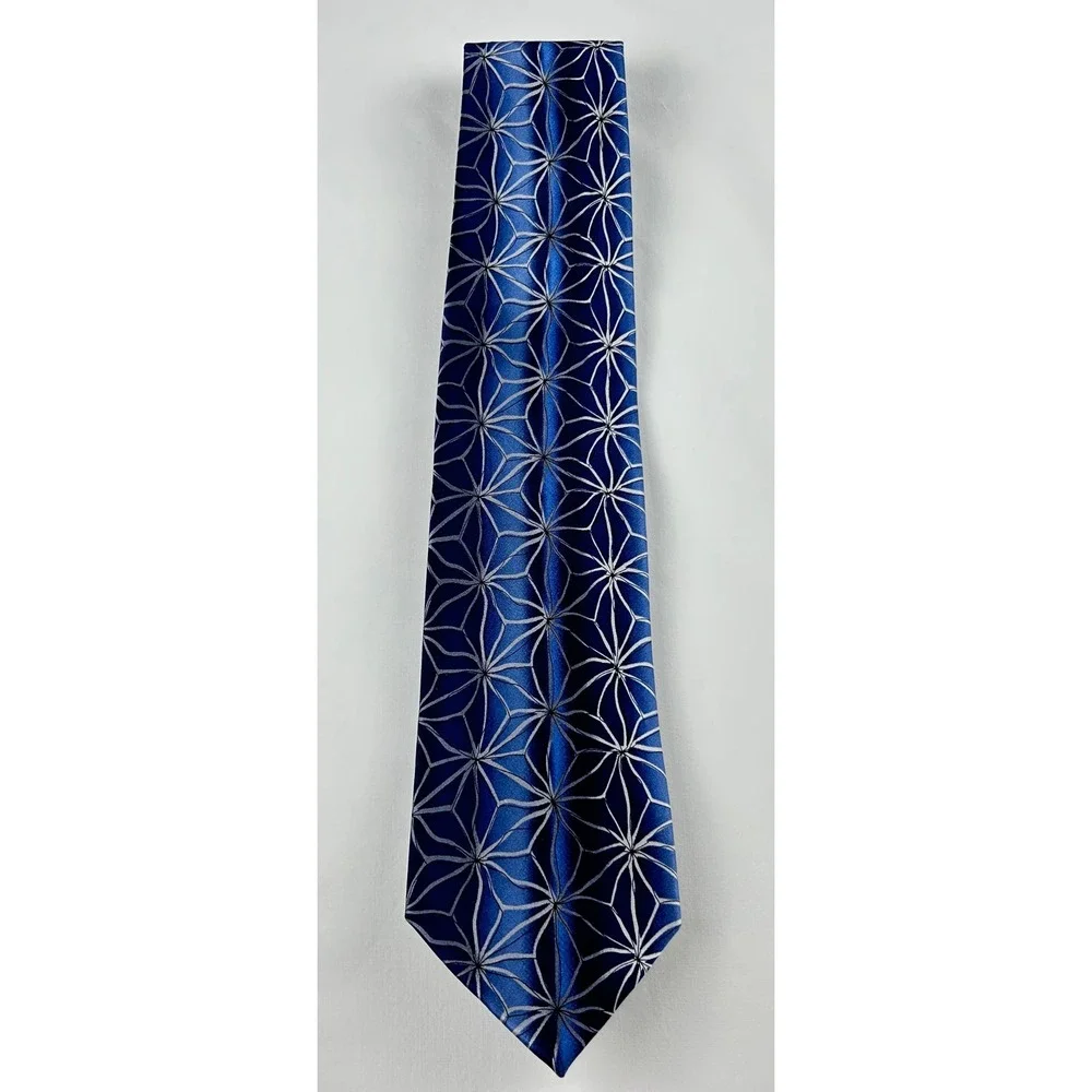 J. Garcia Silk Tie Aztec‎ Objects Blue Geometric Pattern Made USA Mens