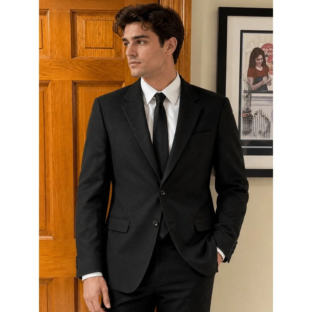 Trajes Valher Mens Black‎ Two Button Blazer Jacket Riobamba Ecuador Size 40R