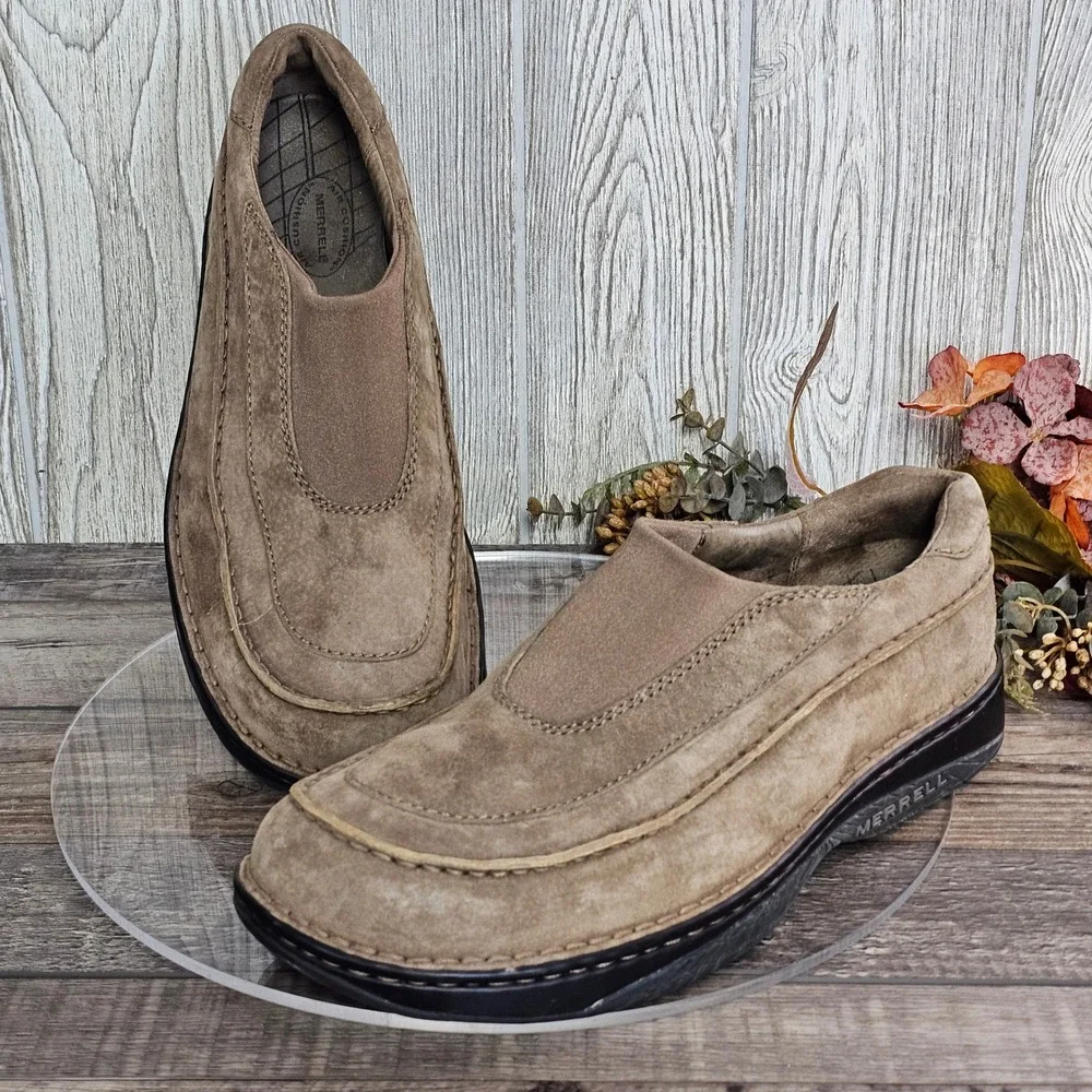 Merrell World Mover Moc Men's 13‎ Tan Nubuck Suede Slip On Comfort Air Cushion