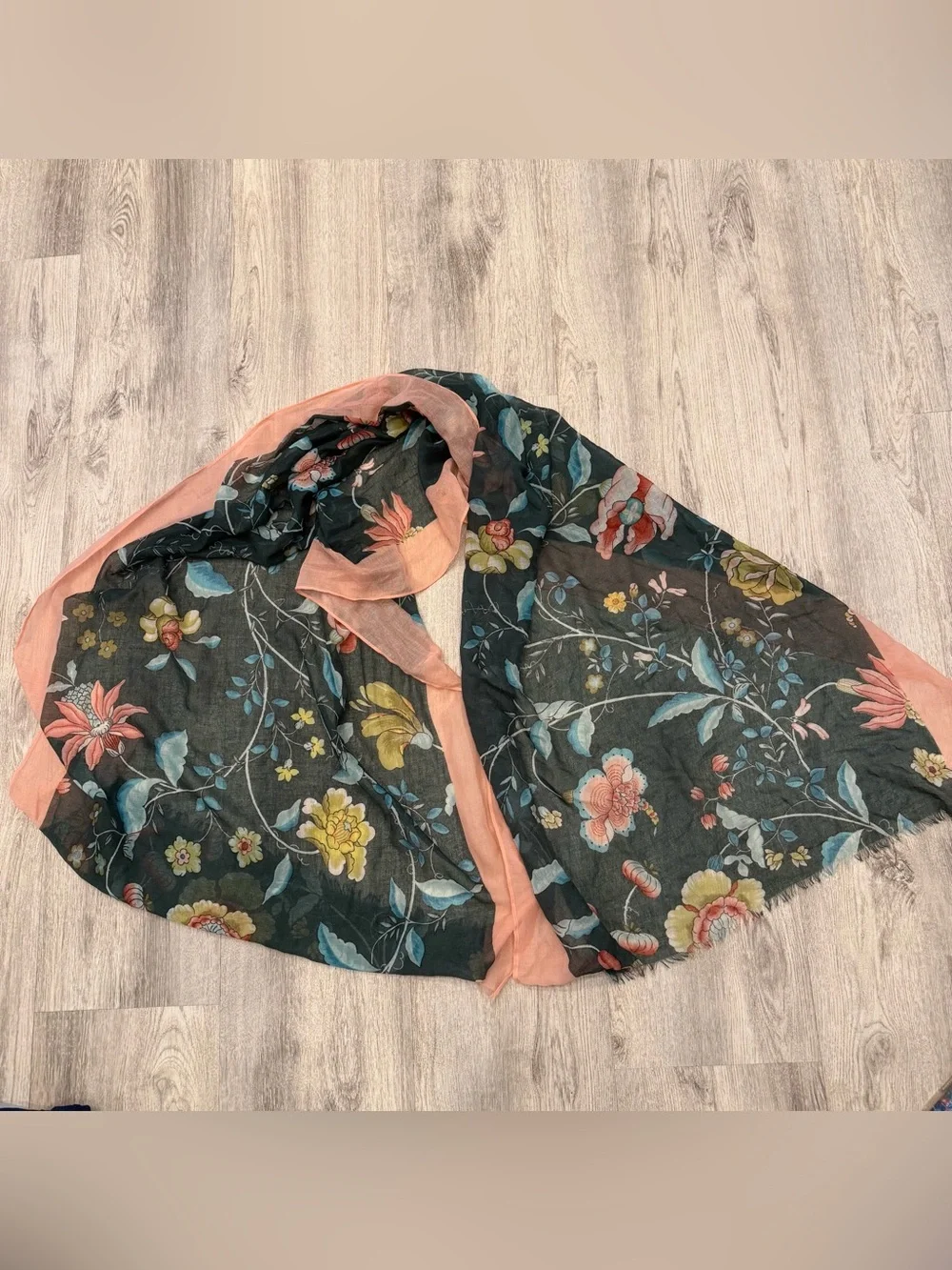 Lightweight Floral Scarf Wrap Shawl Black Pink Botanical‎ 78”