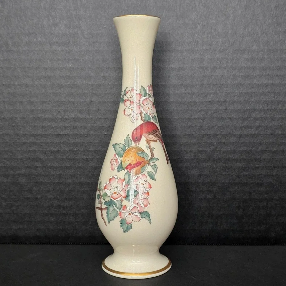 Vtg 80's Lenox Serenade Bud Vase Ivory Porcelain 24k Gold‎ Trim Bird Floral USA