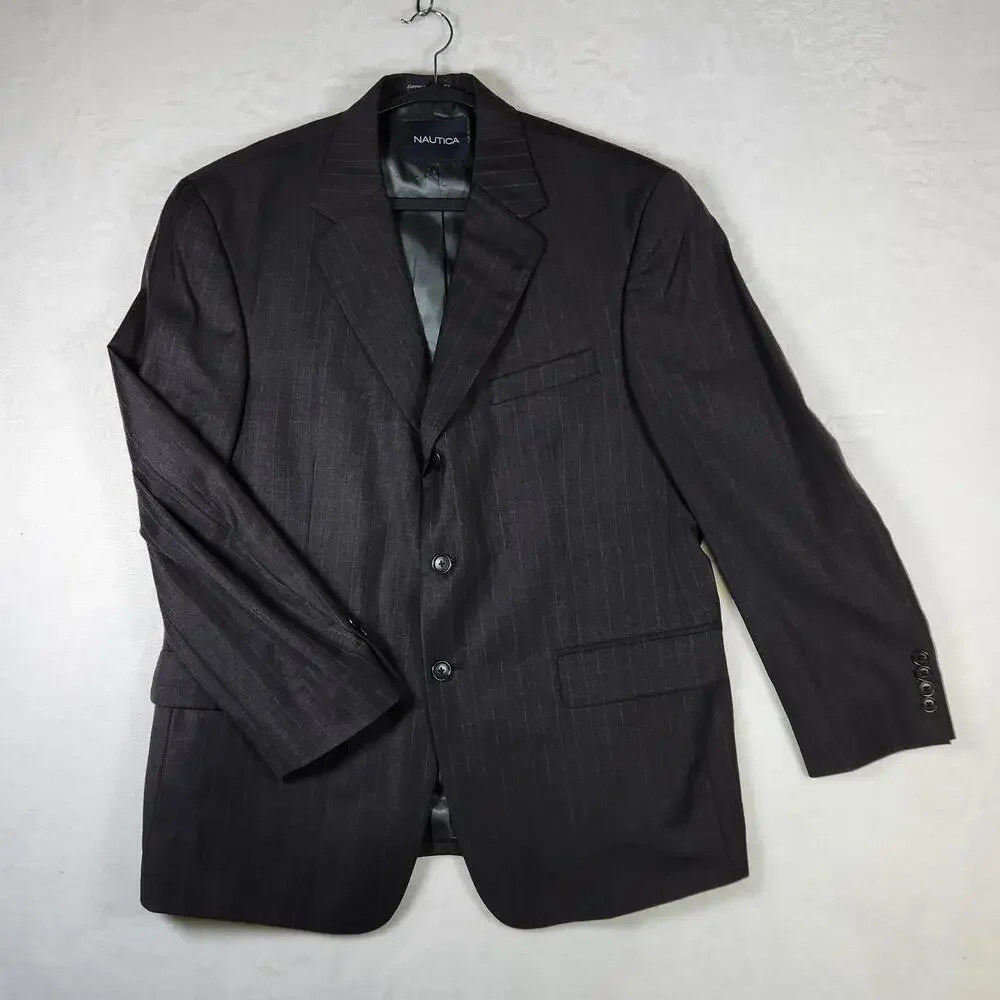 Nautica 42S Wool Blazer Brown Pinstripe 2 Button Sport Coat Jacket‎ W36 Colombia