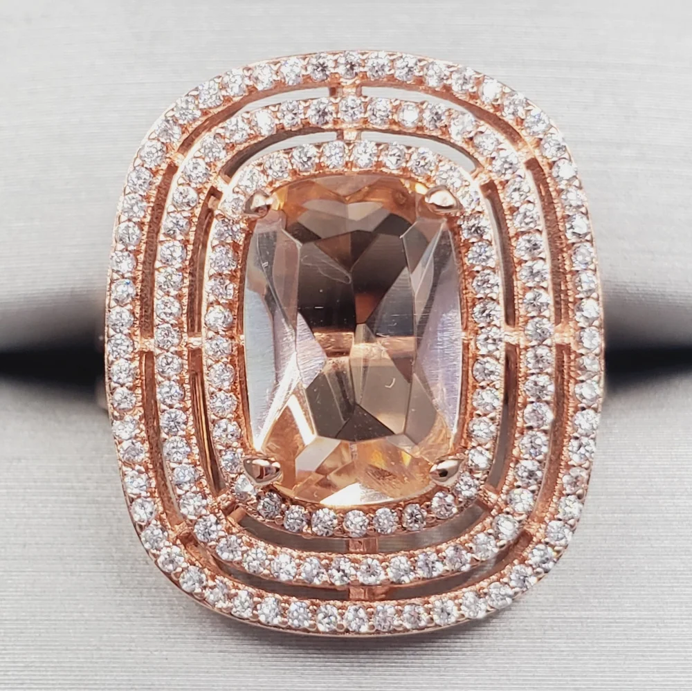 18k Rose Gold Triple Halo Morganite Ring