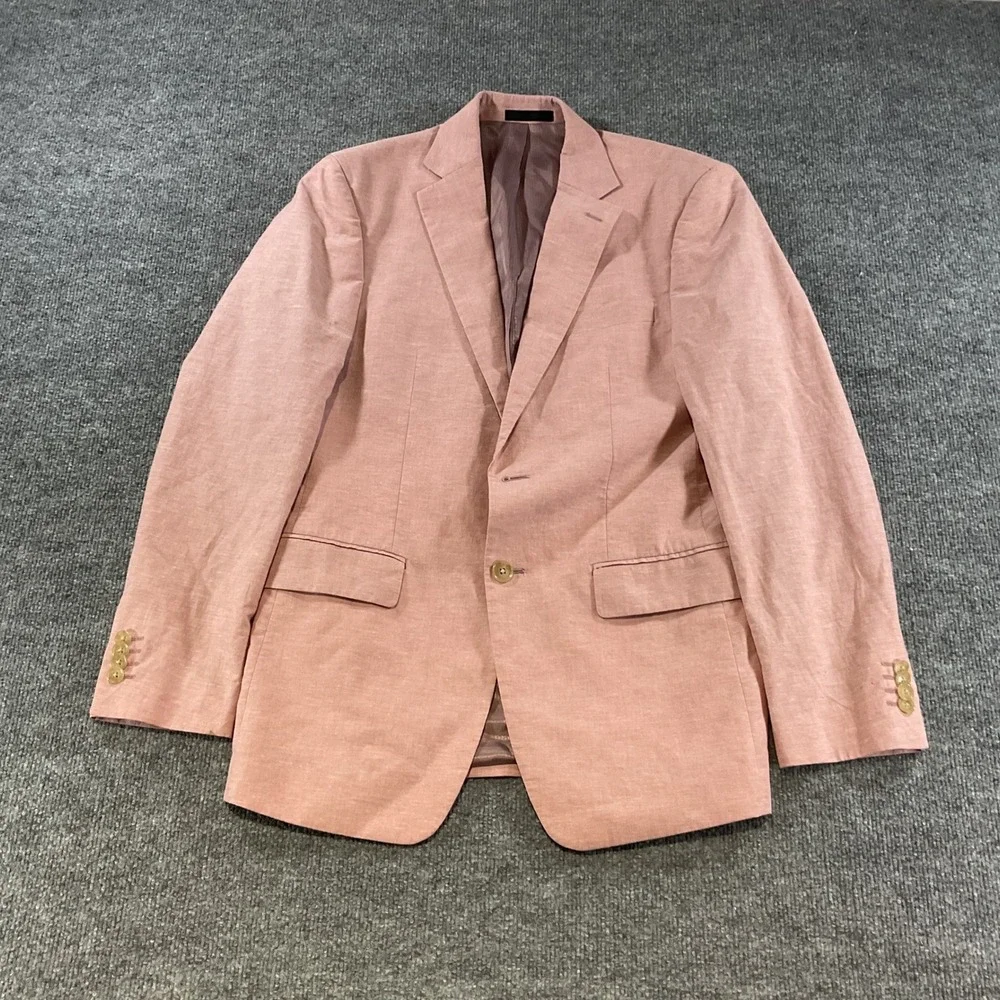 Perry Ellis Mens Slim Fit Cotton Linen Blazer 38 Regular Dusty Rose Pink Jacket