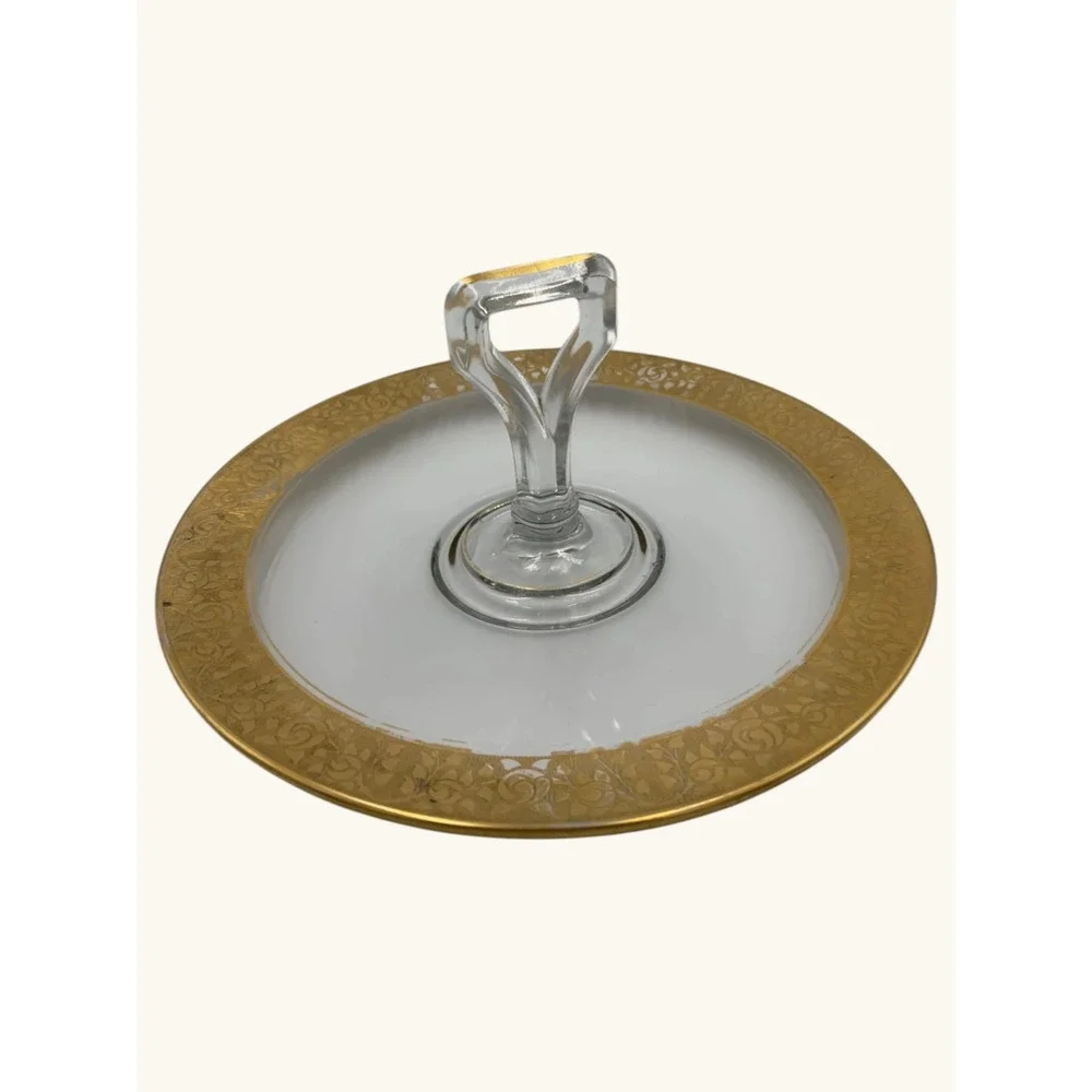 Vintage Tiffin Franciscan Rambler Rose Handled Tray Gold Encrusted Floral Rim