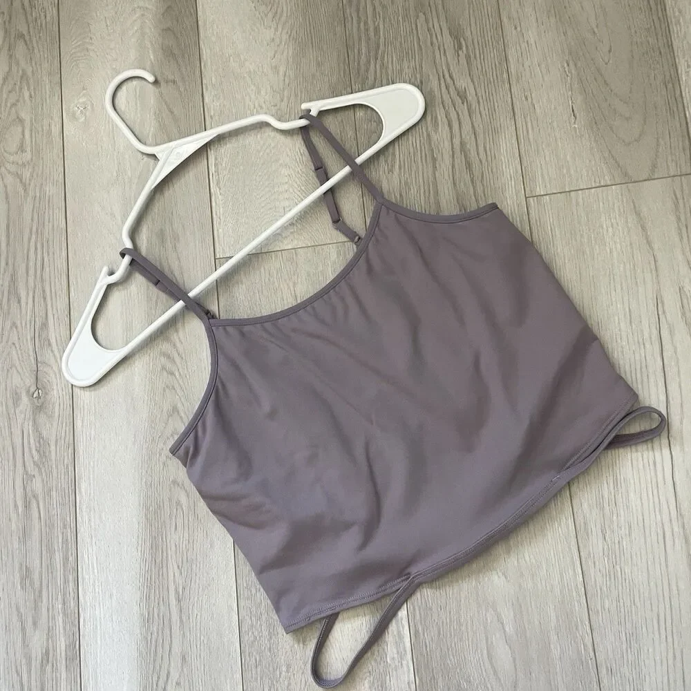 Alo Crop Tank Top halo longline cutout womens Purple (large) activewear workout