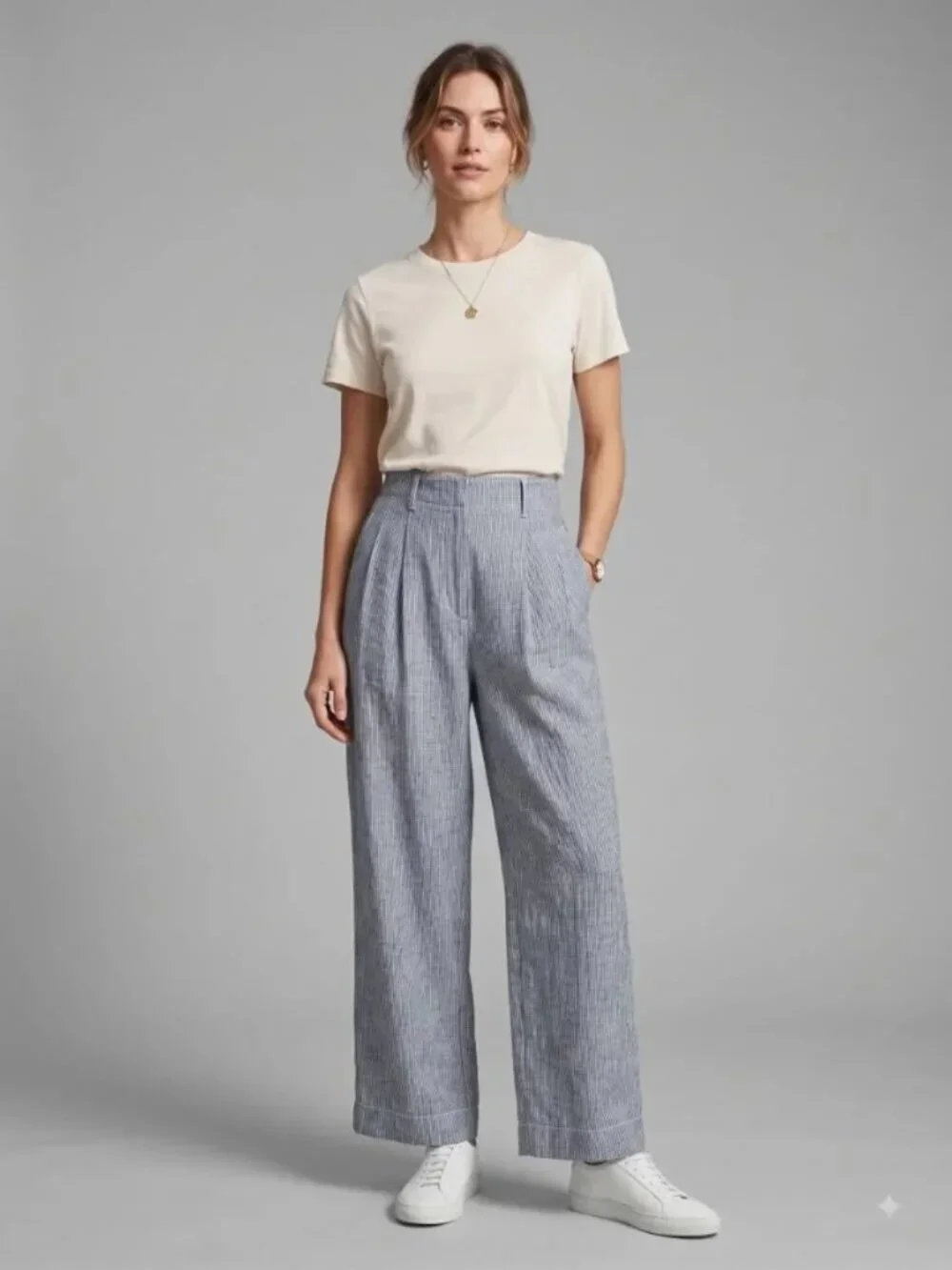 EVERLANE, The Way-High Drake Pant Women's 100% Linen Wide-Leg,  Blue Striped, 12