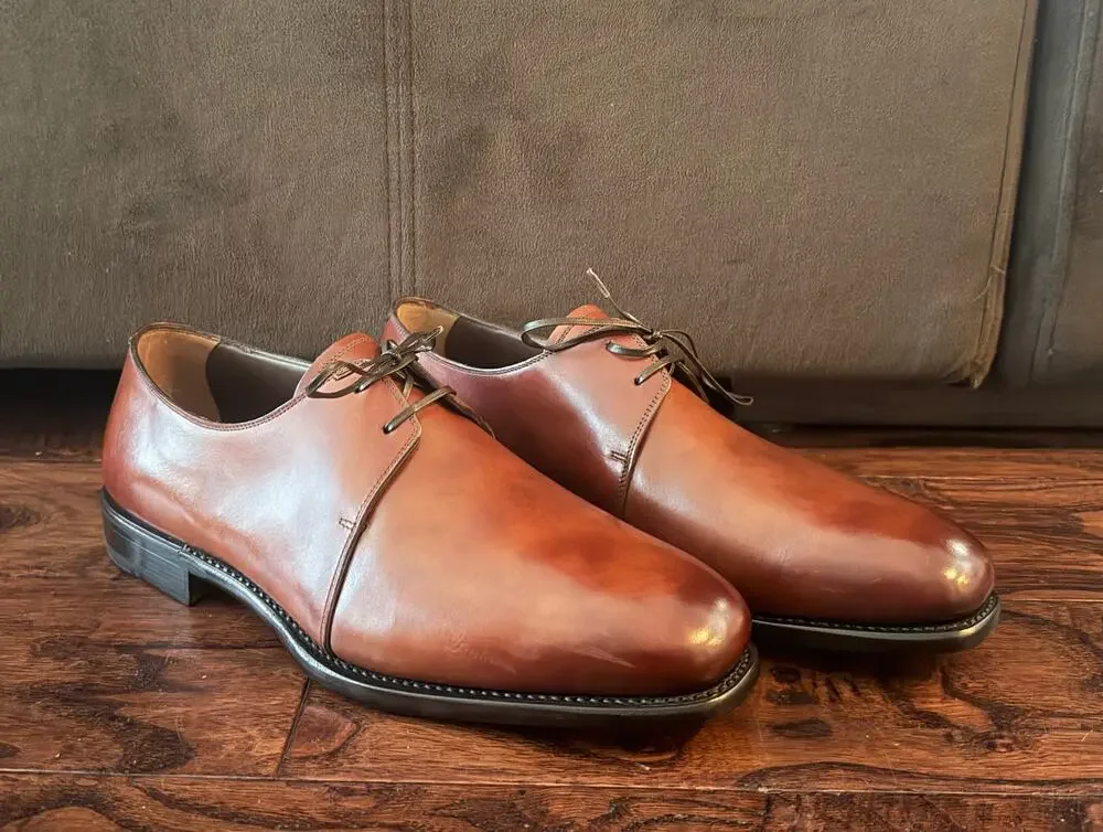 $1,295 Salvatore Ferragamo Napoli Brown Leather Derby Dress Shoes US 8 E NIB