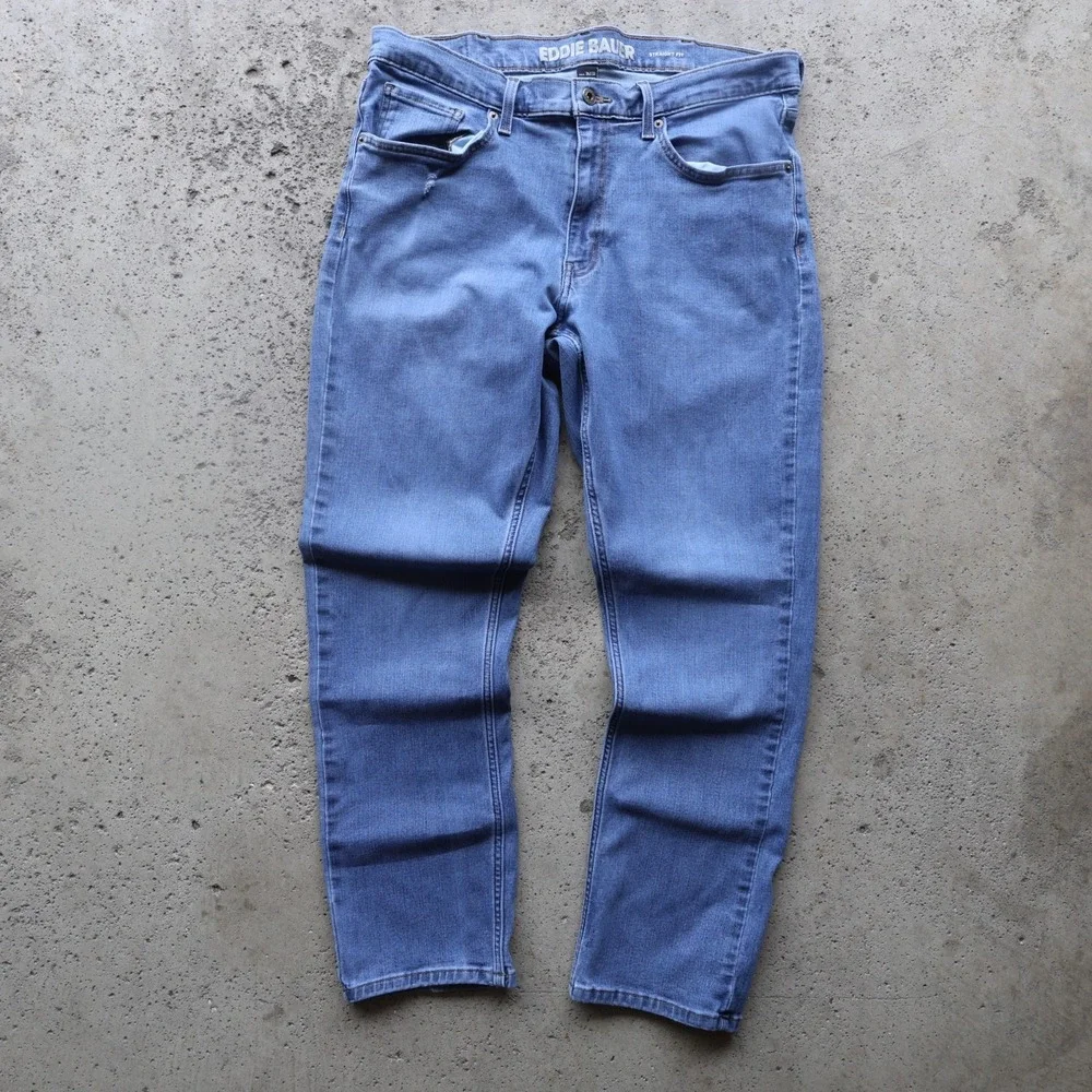 Eddie Bauer Men's Jeans 36x30 Straight Fit Blue Stretch Denim Pants‎