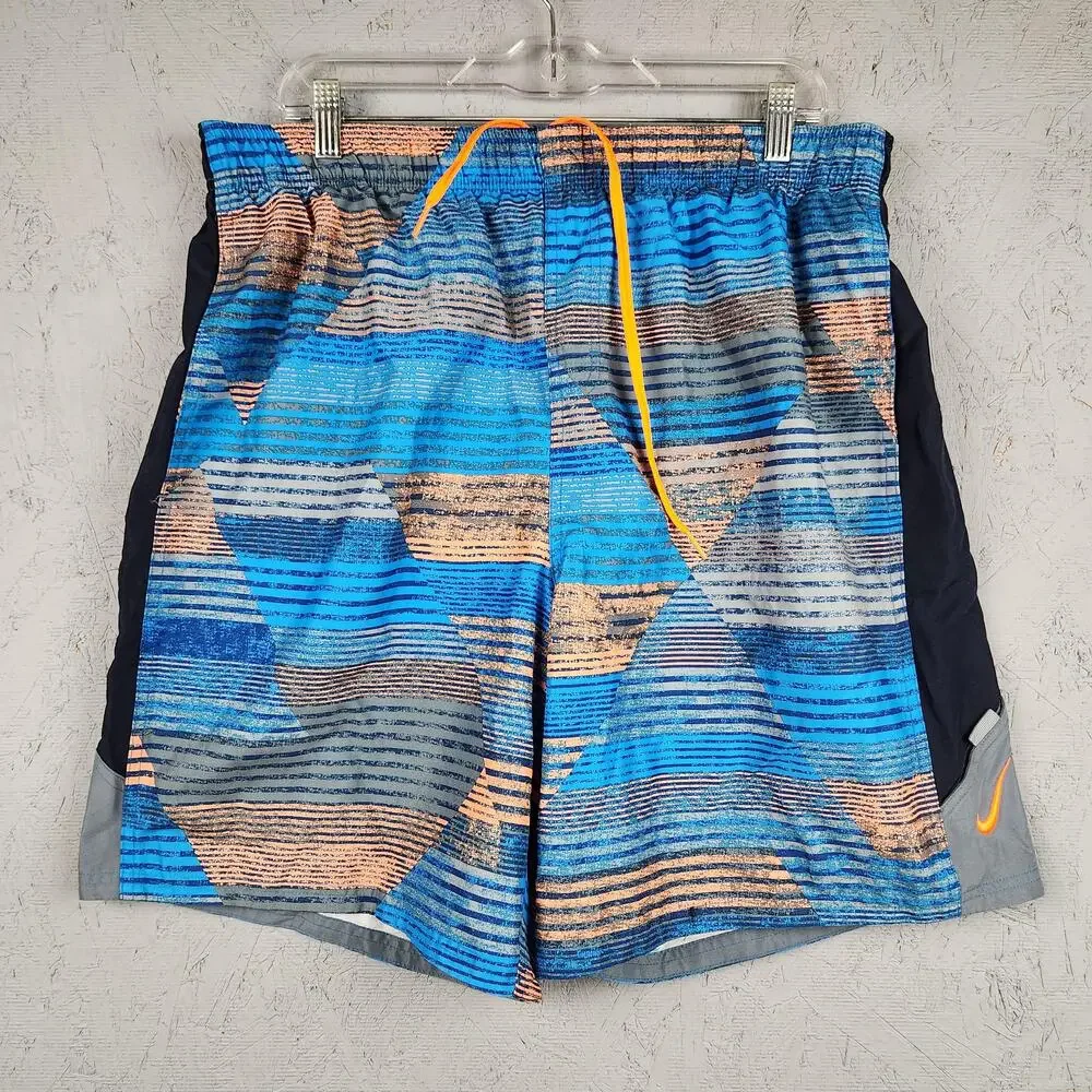 Vintage Nike Shorts Mens XL Blue Orange Geometric Print Mesh Lined Athletic Y2k