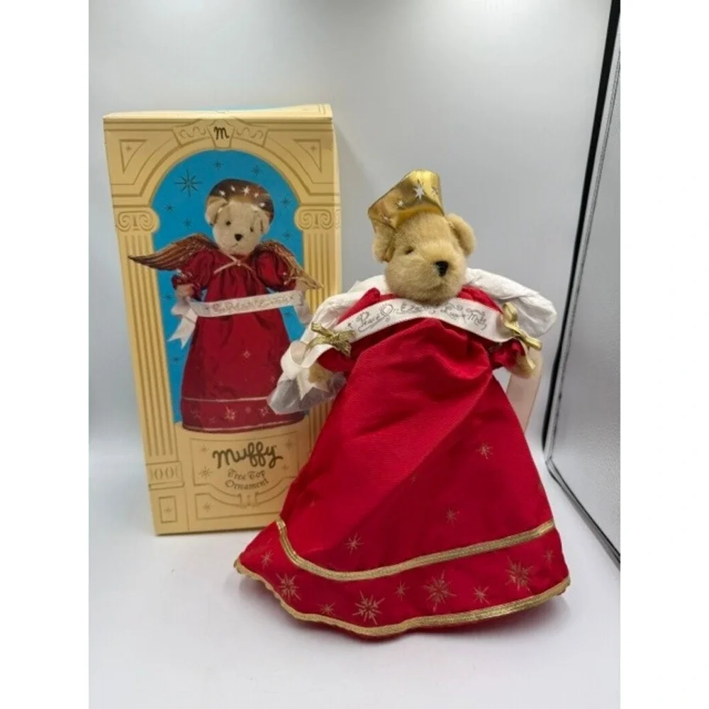 North American Bear Co Muffy VanderBear Angel Tree Topper Ornament Red Gold Box