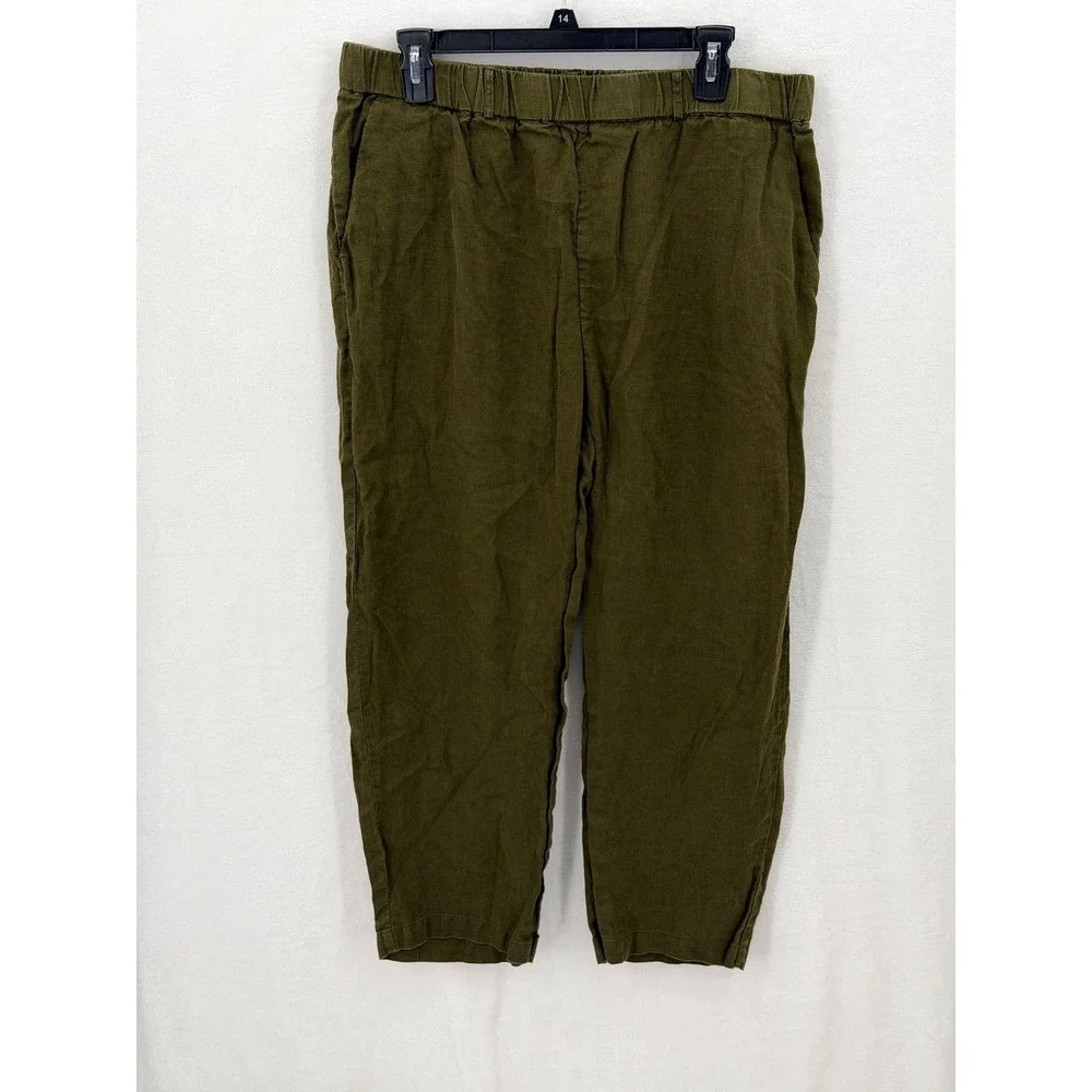 Quince Pants Womens Large Martini Olive Green‎ Cropped European Linen Casual