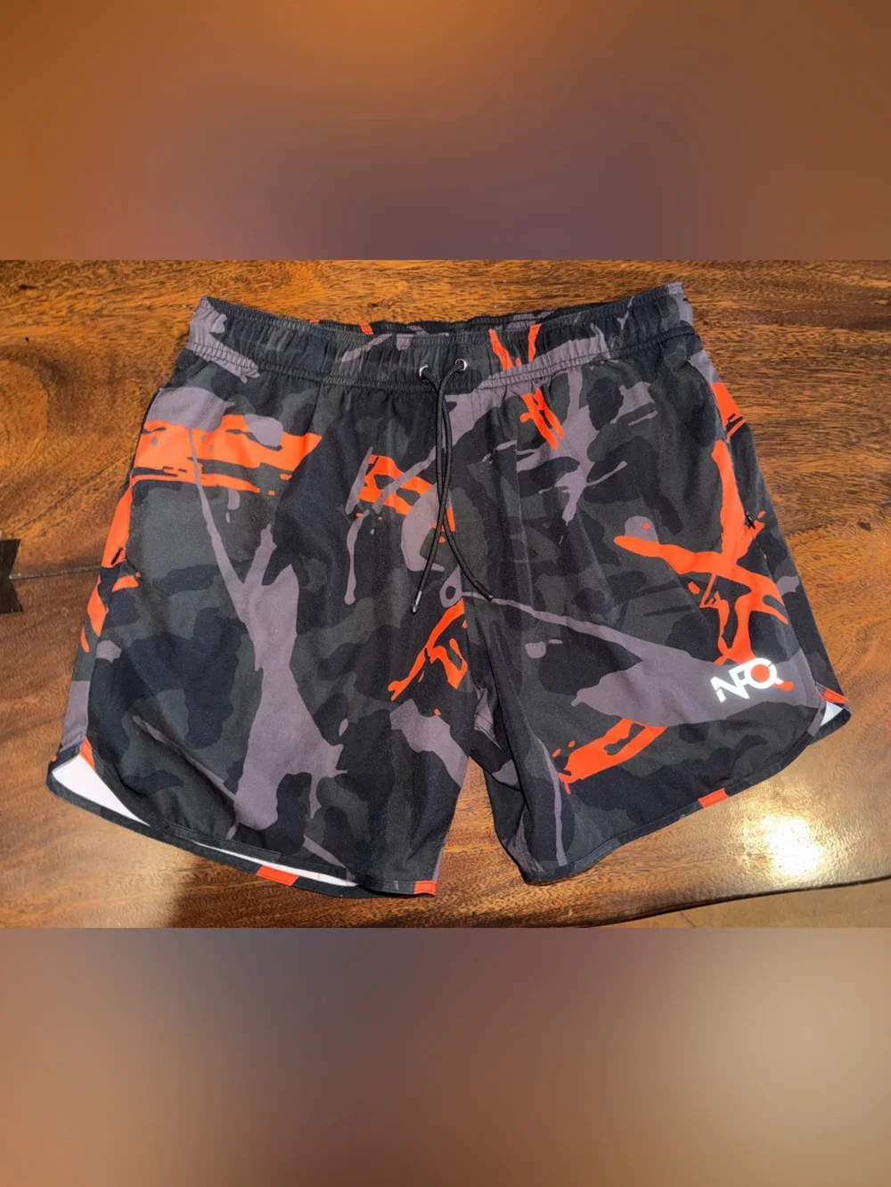 NFQ Men's Camo Performance Shorts — Black & Orange Size XL
