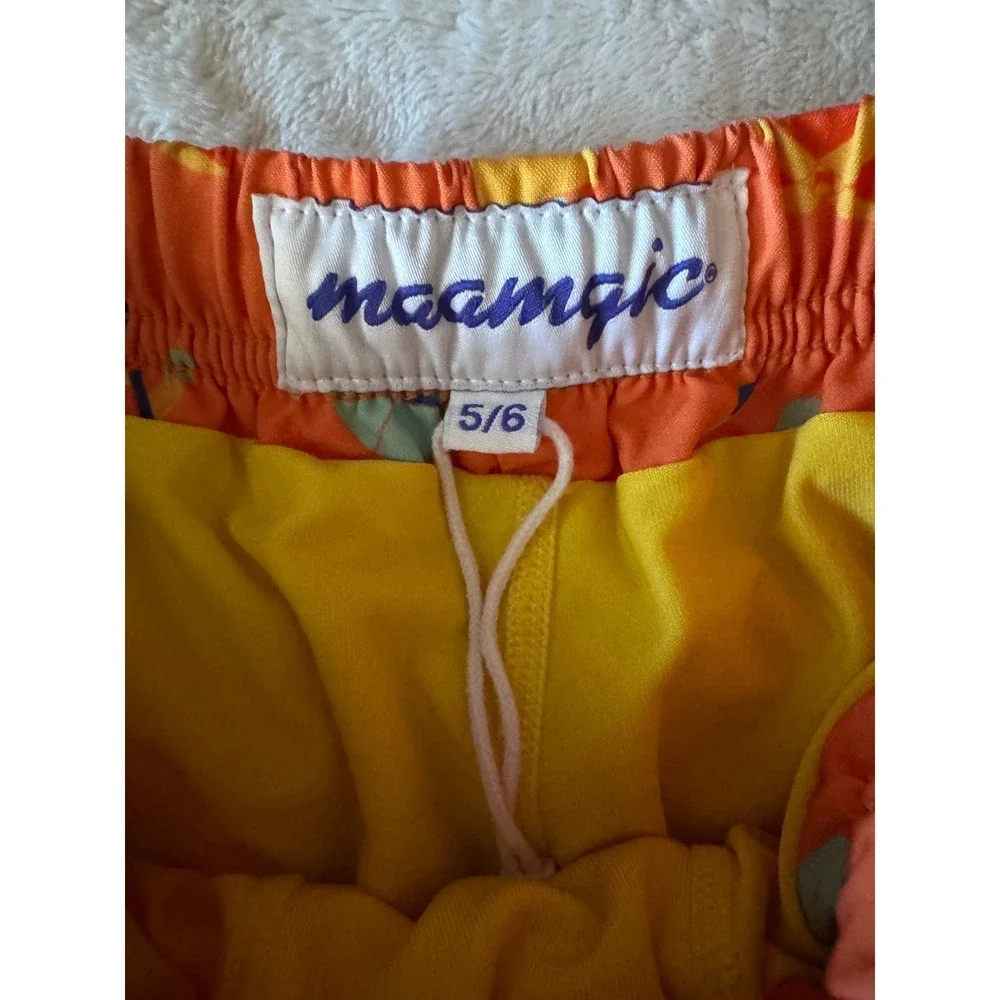 Maamgic Boys Orange Building Block Tropical 2-in-1 Swim Trunks Size 5/6