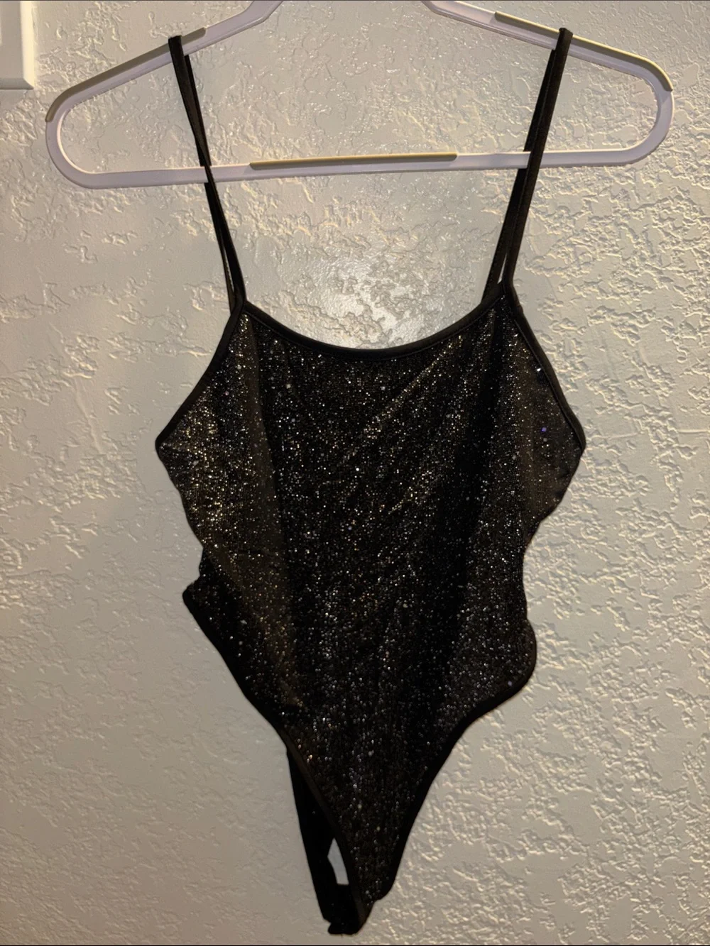 SHEIN Black Sparkle Girls One-Piece Bodysuit with Slim Straps