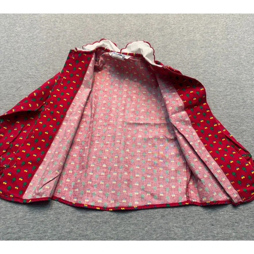 Vintage 80s OshKosh B’Gosh Girls Size 5 Red House Tree Print Blouse USA