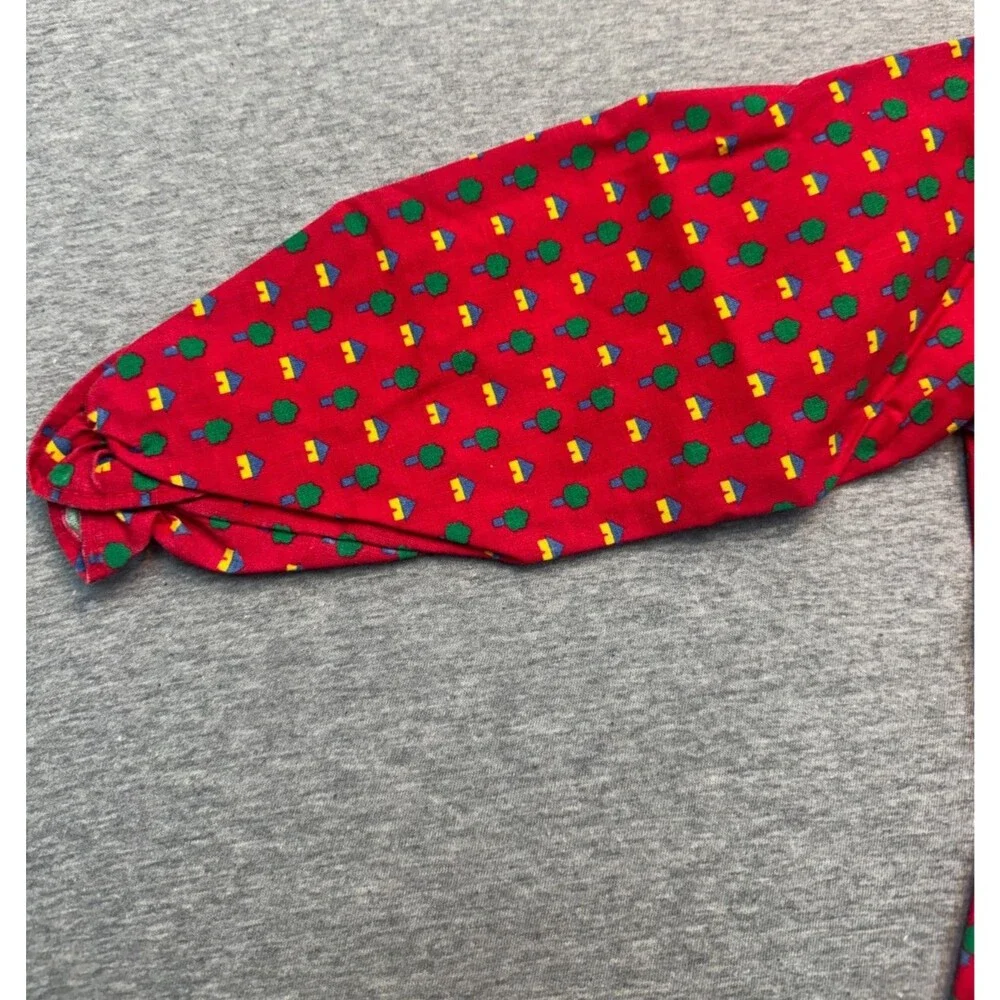 Vintage 80s OshKosh B’Gosh Girls Size 5 Red House Tree Print Blouse USA