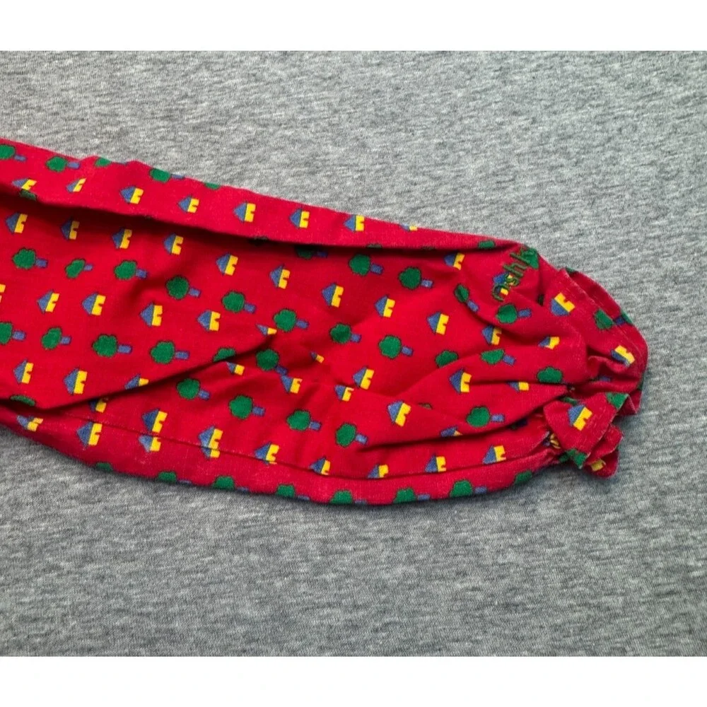 Vintage 80s OshKosh B’Gosh Girls Size 5 Red House Tree Print Blouse USA