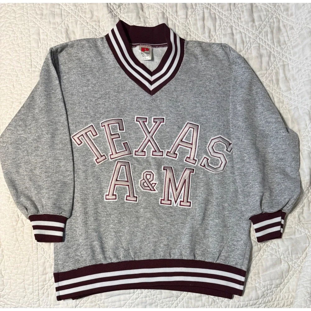 Paramount Texas A&M Sweatshirt Mens L Gray Vintage 90s V-Neck Pullover