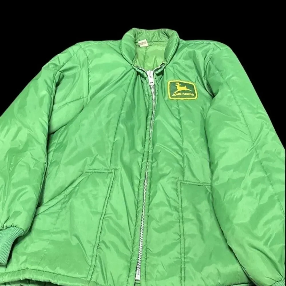 Vintage 70s John Deere Quilted Puffer Green Jacket USA Swingster LG RARE GREAT