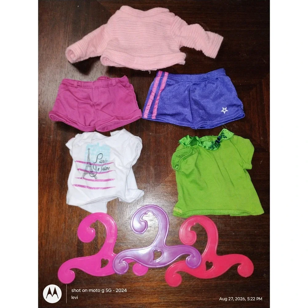 American Girl Doll Clothes Lot 5pc 18 inch Doll Shorts Shirts Dress Pink Green