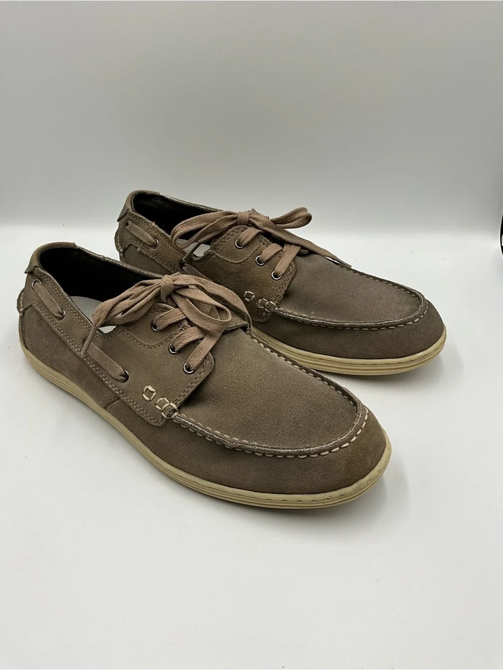 Perry Ellis America Digger Boat Shoes Size 11 Taupe Suede Leather Lace-Up