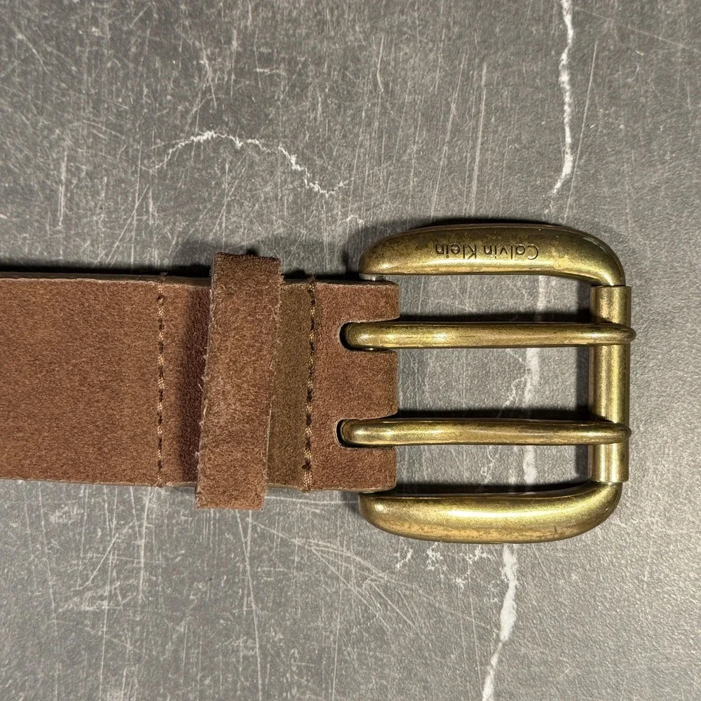 Vintage‎ Calvin Klein Jeans Suede Belt | Medium 32W Size 14 | Brown Rhinestone