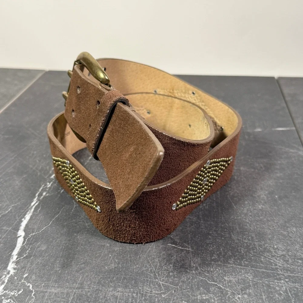 Vintage‎ Calvin Klein Jeans Suede Belt | Medium 32W Size 14 | Brown Rhinestone