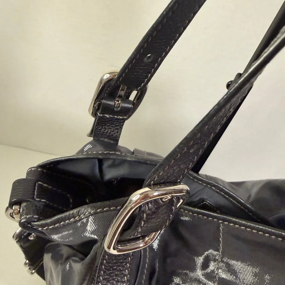 Tod's G-Bag Medium Tote Black Coated Canvas Leather Trim Adjustable Strap Luxury