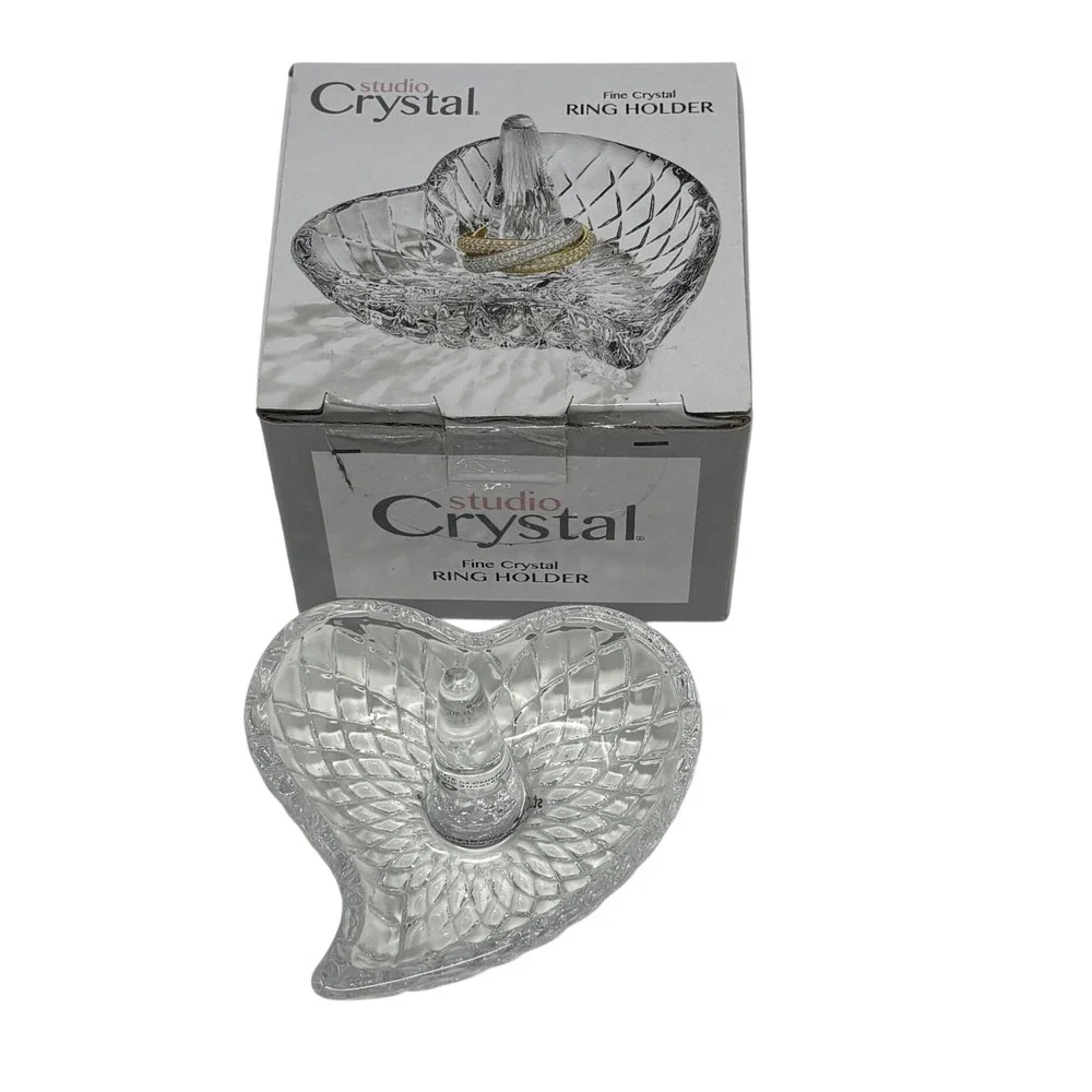 Studio Crystal Heart Ring Holder Fine Crystal Jewelry Dish Studio Silversmiths