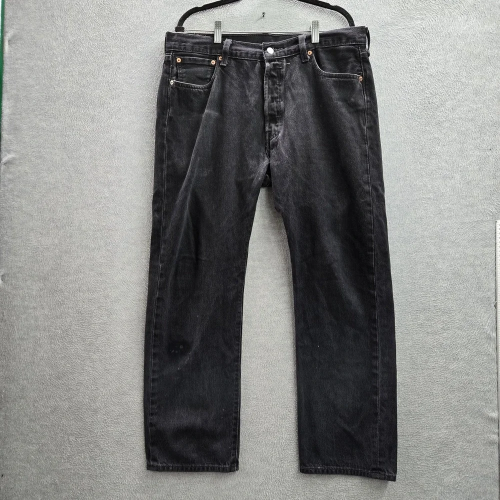 Levi's 501 Men Jeans 36X30 Black Denim Original Fit Straight Leg Button Fly READ