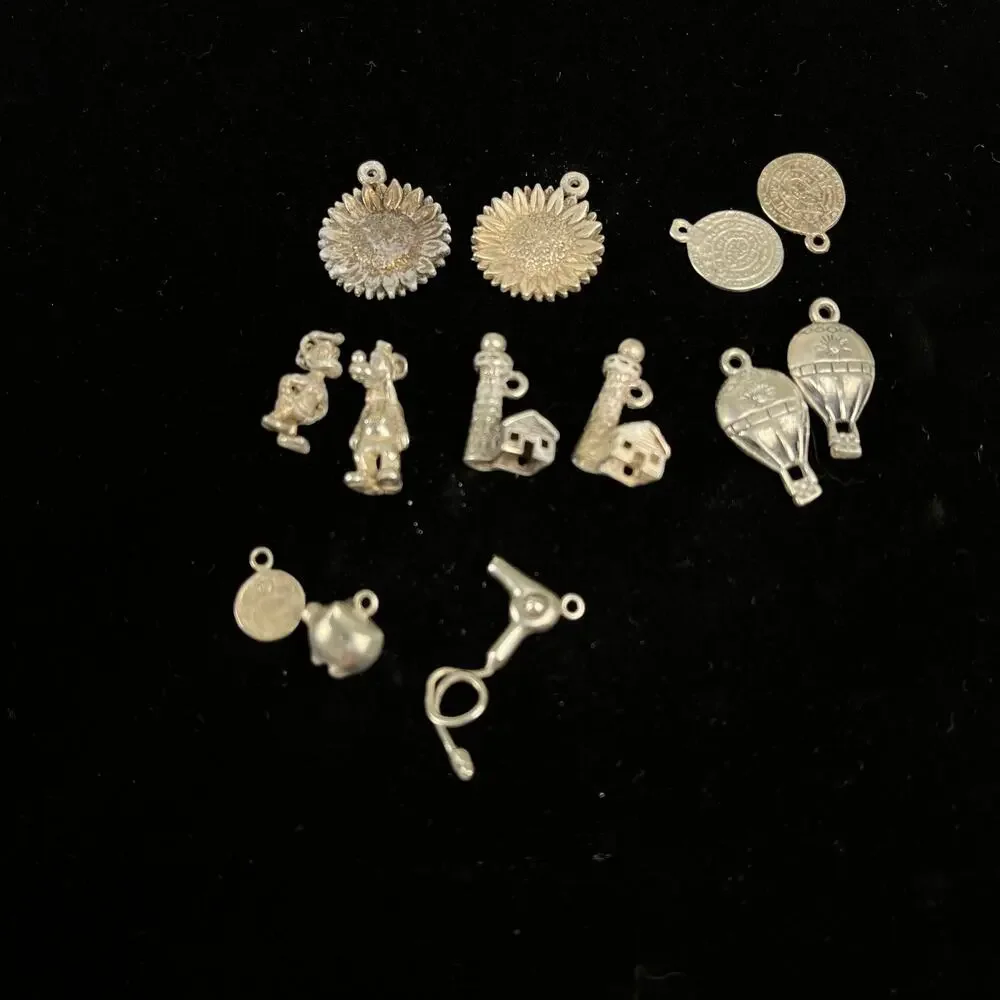 29g Vintage Sterling Silver 925 Charm Lot 13pc Travel Sunflower Balloon