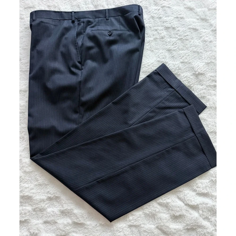 Canali Men Navy Blue Pinstripe Tessuto 100% Wool Made in Italy 39x34 - EUC