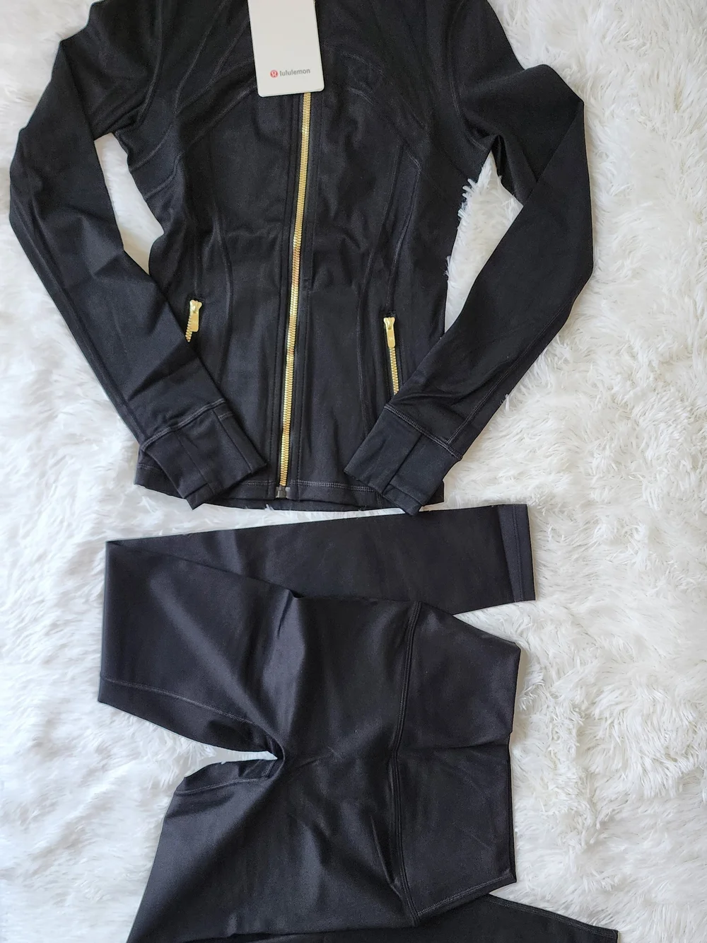 lululemon athletica Black Jacket and Leggings Set with Gold Zippers