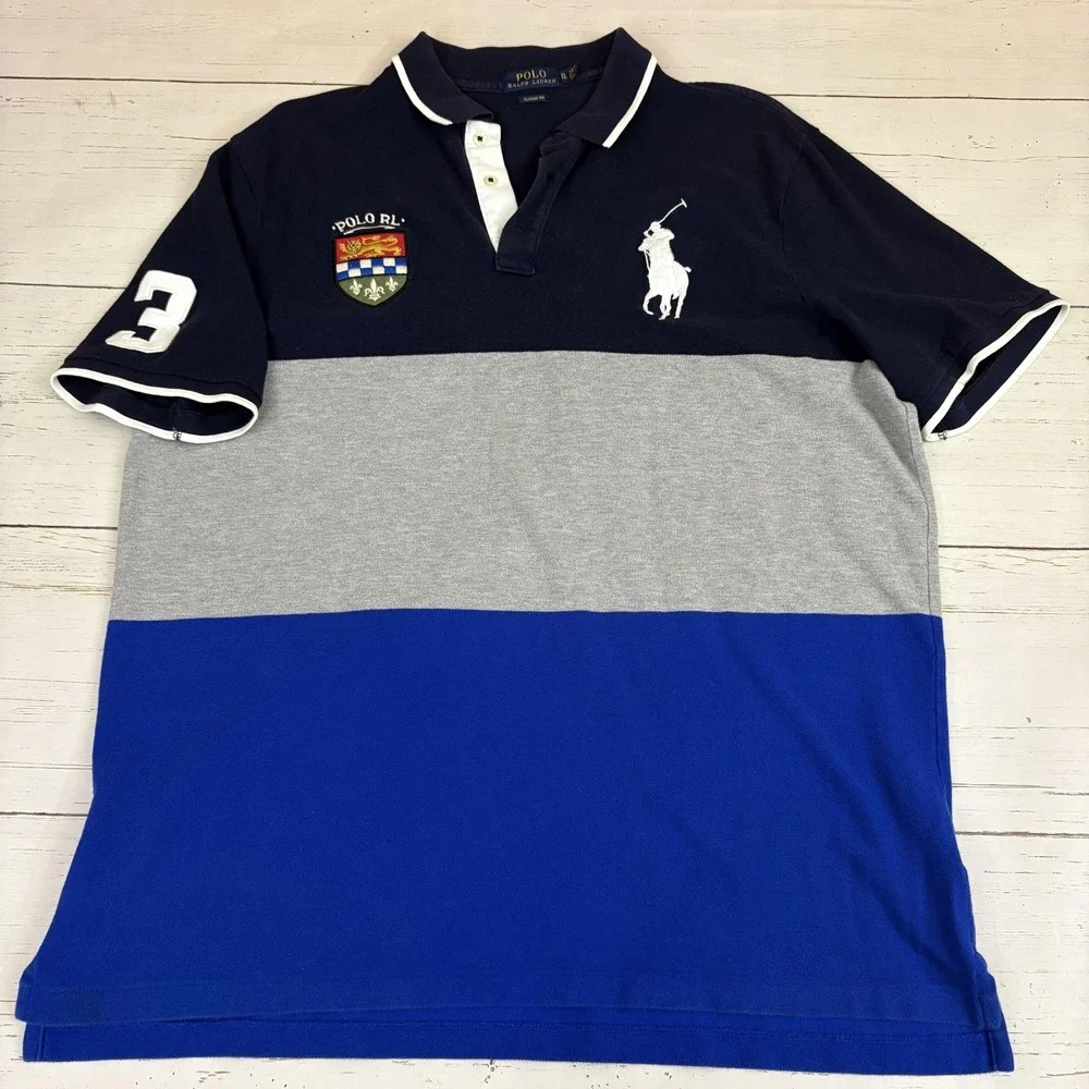 Polo Ralph Lauren Crest Rugby Polo Shirt Big Pony Colorblock Mens XL