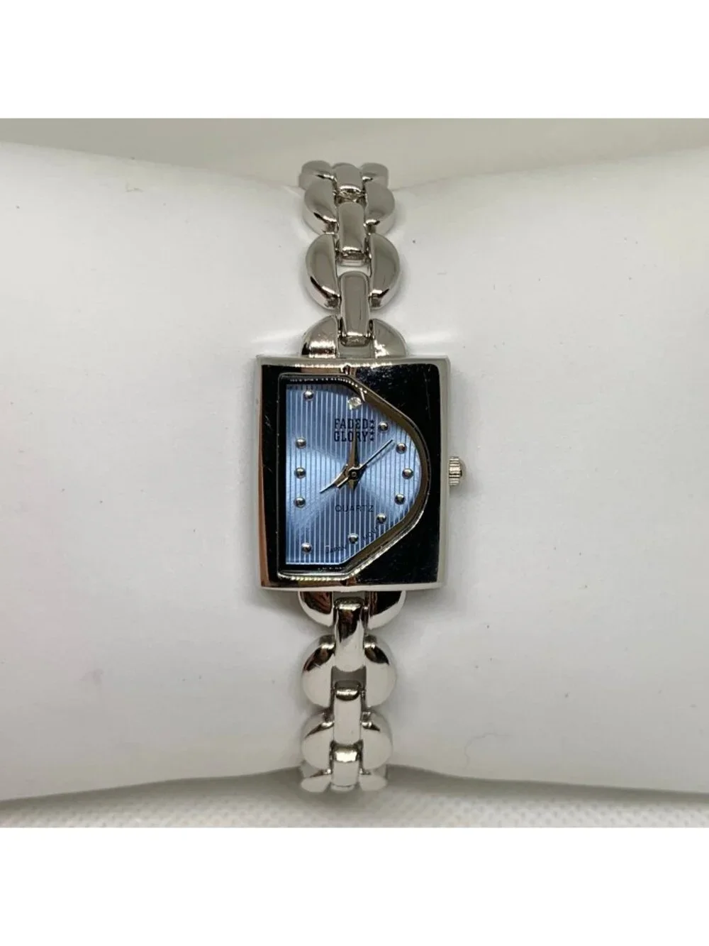 Advance Faded Glory silver tone watch blue dial 19mm quartz up to 7.5” running