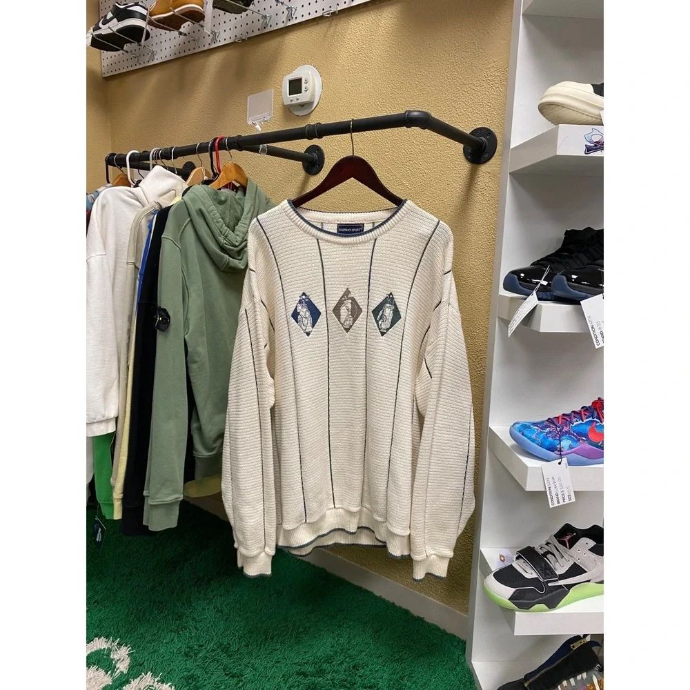 Vintage‎ Fairway Sport Mens Cream Golf Scene Embroidered Long Sleeve Sweater XL