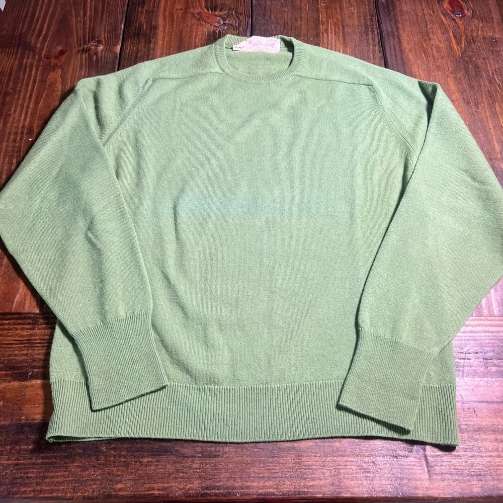 Philip Scott Mens‎ XL Sage Green 100% Lambswool Crewneck Sweater Vintage Israel
