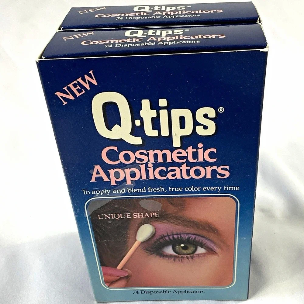 Vtg Q-tips Cotton Cosmetic Applicators 74 ct Disposable Oval White/Pink *Read*