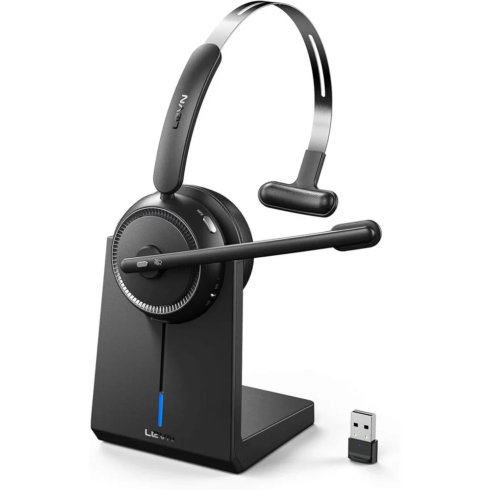 LEVN Bluetooth Wireless Headset Mic Charging Base USB Dongle Noise Cancelling‎