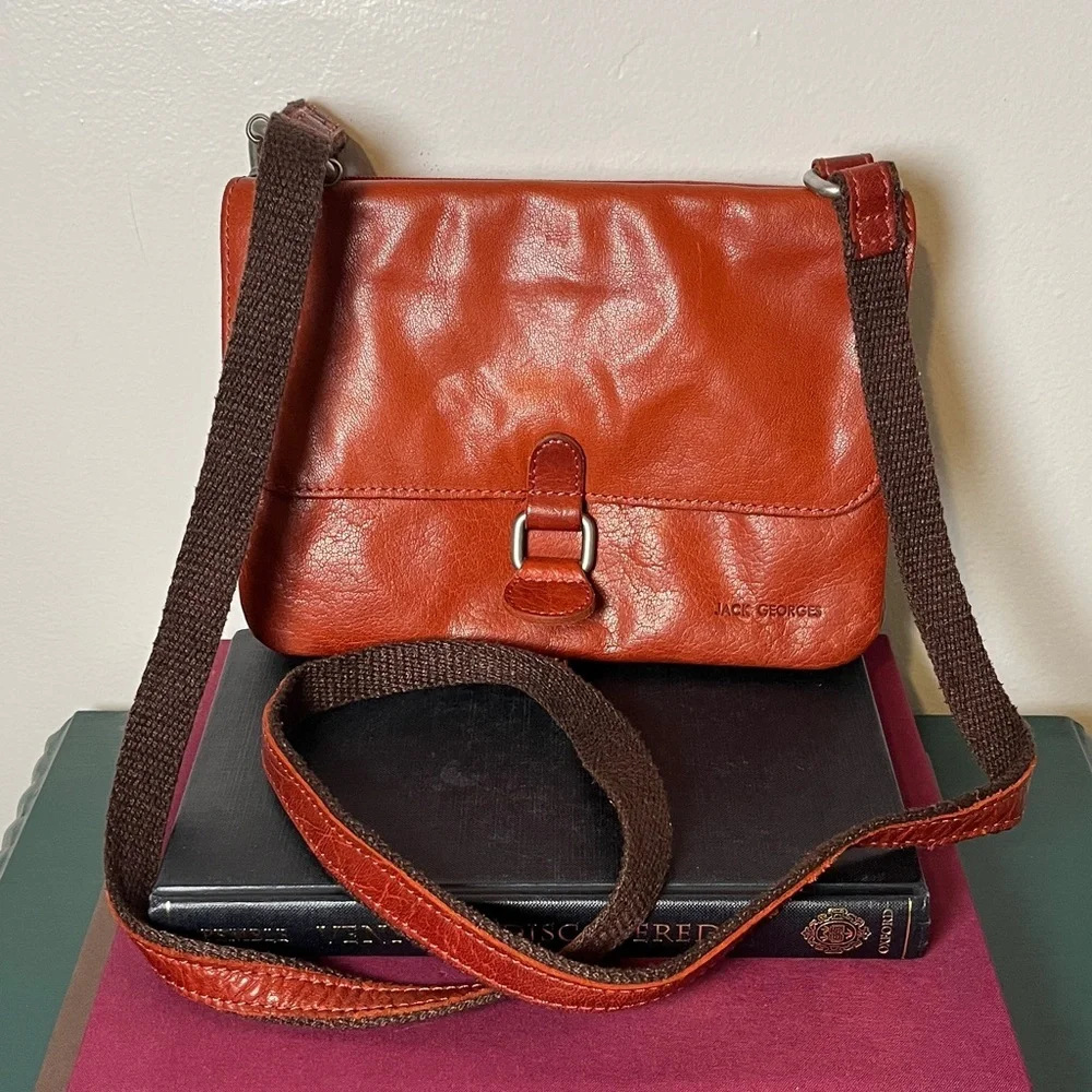 Jack Georges Genuine Leather Burnt Brown‎ Voyager Wallet on String Crossbody Bag