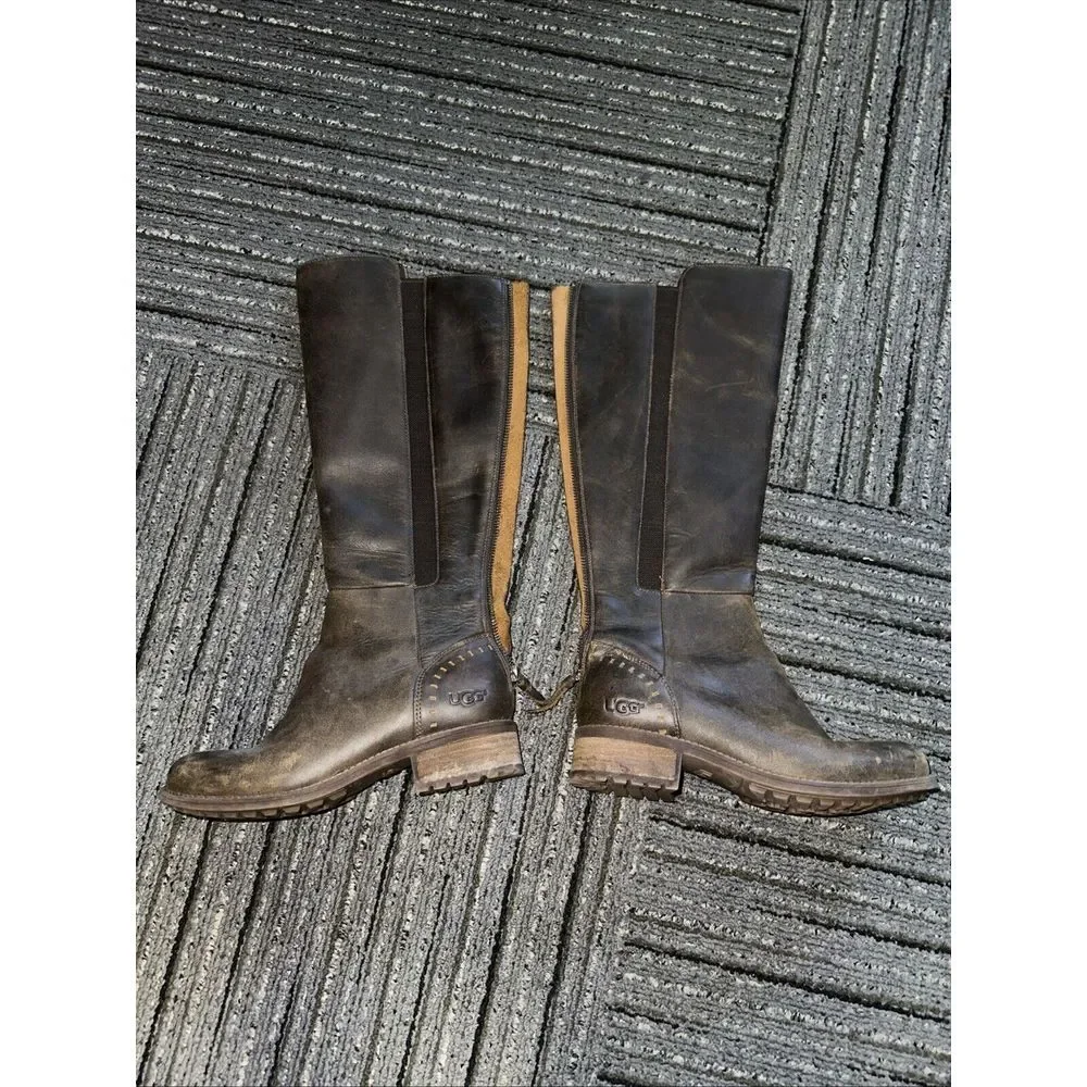 UGG Vinson Tall Women's Leather Boot Stout Color Back Zip Wool Insole Size‎ 7