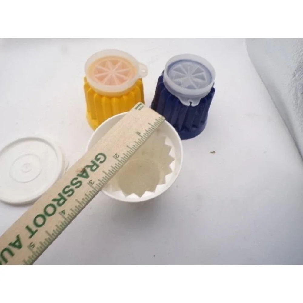 Set of 3 Vintage‎ Jello Molds Dessert Cups Yellow White Blue One Lid